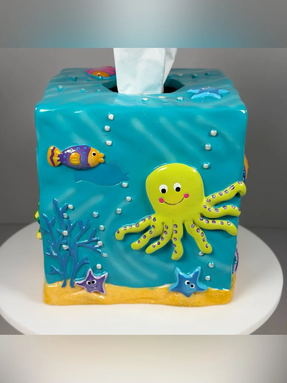 Kids Underwater 3D Sea Creature Resin Tissue Box Cover Ocean Fish Turtle Crab